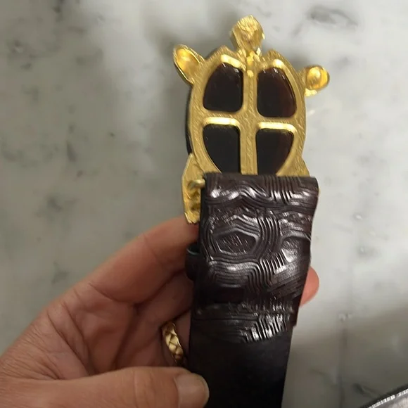 Vintage Carlisle Turtle Belt Medium Dark Brown Gold - Picture 8 of 9